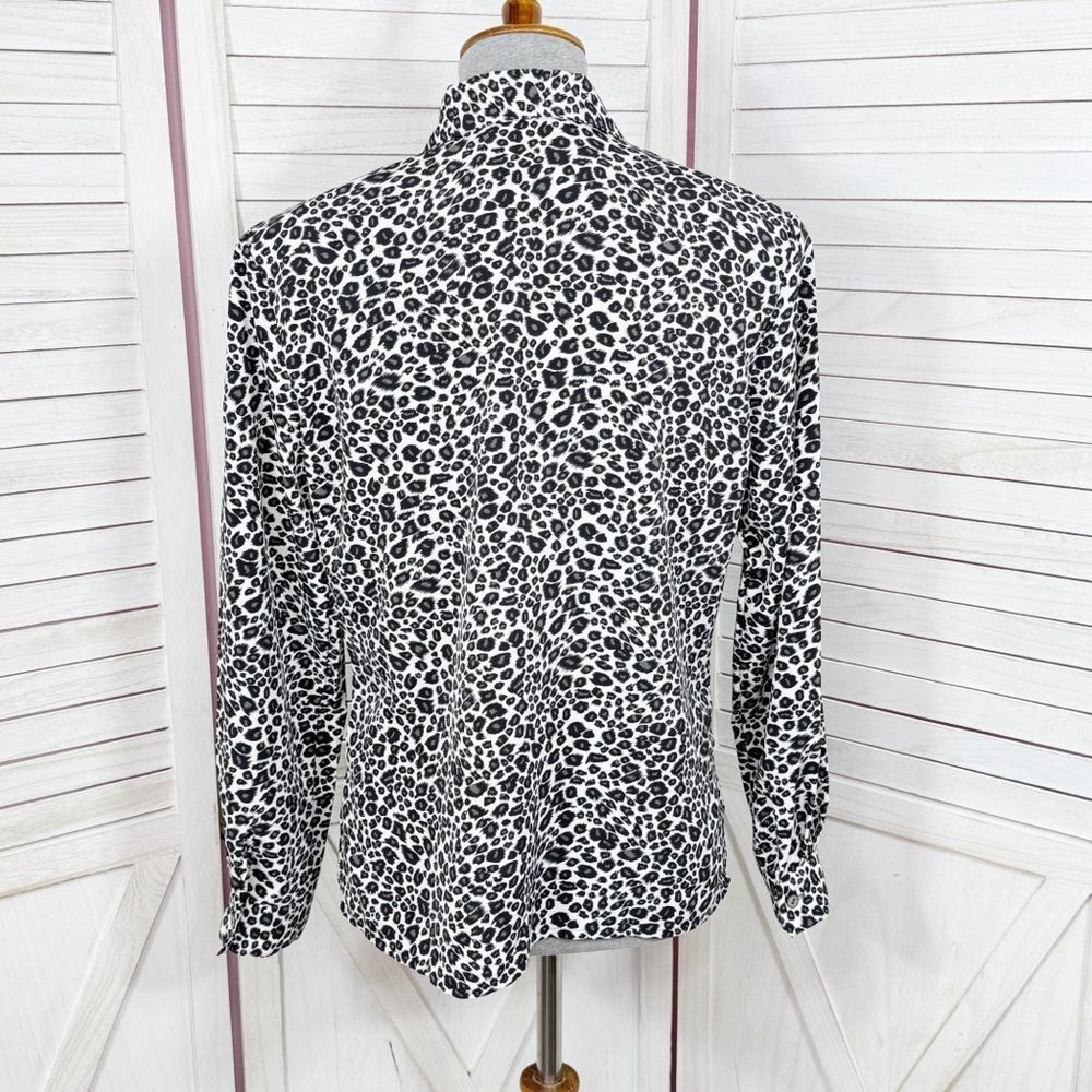 Notations Leopard Print Button Up Blouse White Bl… - image 4